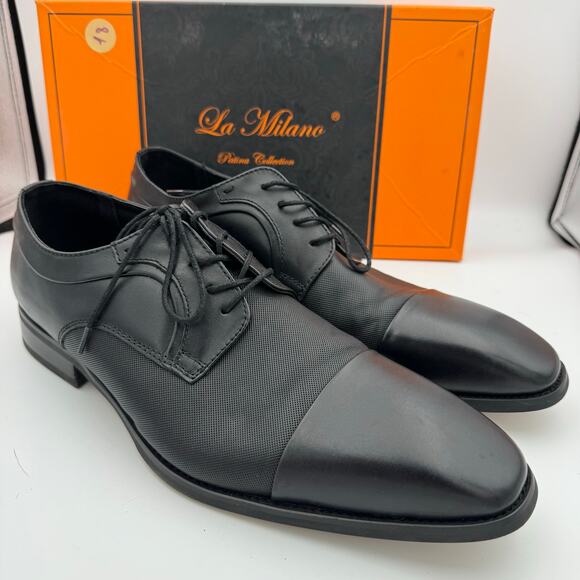 La Milano Evant Black Cap Toe Oxford Dress Shoes Men’s 12 Leather Formal - Picture 1 of 10